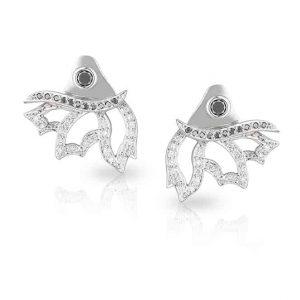 White Black Diamond Wing Earrings