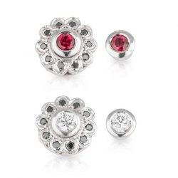 Red Spinel White Black Diamond Studs