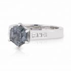 Hex cut grey spinel and diamond engagement ring