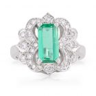 Long Emerald Cut Emerald and Diamond Art Deco Dress Ring