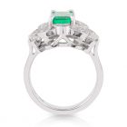 Long Emerald Cut Emerald and Diamond Art Deco Dress Ring