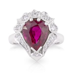 Pear Rubellite Diamond Ring