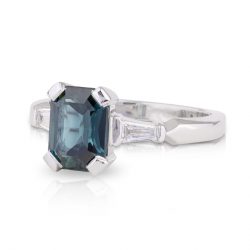Emerald Parti Sapphire and Tapered Baguette Diamond Engagement Ring