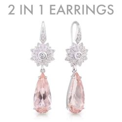 18ct White Gold Transitional Tear Drop Morganite and Diamond Earrings.