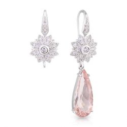 18ct White Gold Transitional Tear Drop Morganite and Diamond Earrings.
