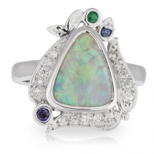 Opal Sapphire Tsavorite Garnet and Diamond Ring