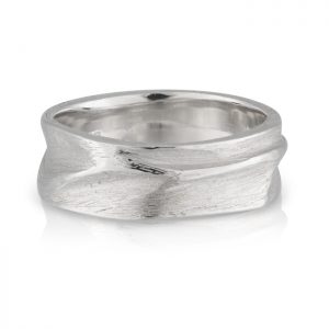 White Gold Organic Hand Carved Gents Wedding Band