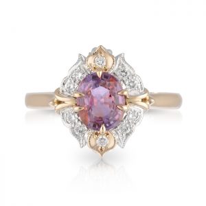 Pink and Orange Ceylon Sapphire Diamond Engagement Ring