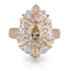 Pear Cognac C1 Diamond Art Deco Engagement Ring