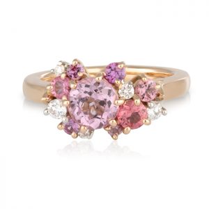 Pink Spinel & Diamond Cluster 'Bubble' Style Engagement Ring