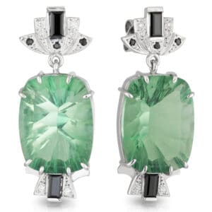 Fluorite, Black Spinel and Diamond Art Deco Earrings