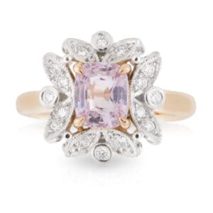 Pink Sapphire and Diamond Art Deco Leaf Engagement Ring