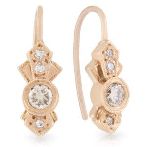 Cognac Diamond centres with Diamond Art Deco Halo Hazel style Drop Earrings