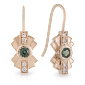 Hazel style Parti Green Sapphire and Diamond Art Deco Drop Earrings