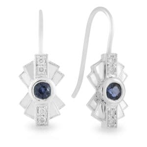 Hazel Style Ceylon Blue Sapphire and Diamond Art Deco Drop Earrings