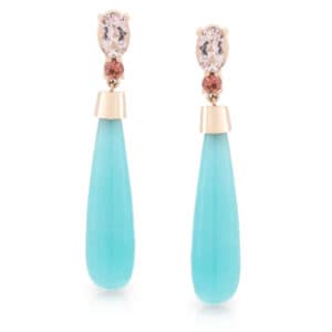 Morganite, Pink Spinel and Amazonite Drop Earrings