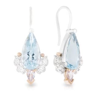 Aquamarine, Pink Ceylon Sapphires and Diamond Drop Earrings