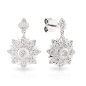 Flower Diamond Art Deco Drop Earrings