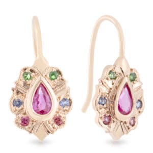 Hazel style Pink Sapphire Fruit Salad Drop Earrings