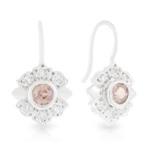 Hazel style White Gold Umba Peachy/Pink Sapphire and Diamond Drop Earrings