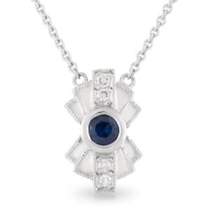 9ct White Gold Hazel Style Blue Sapphire & Diamond Pendant