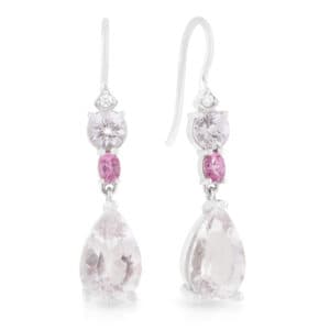 Grey/Pink Spinel, Diamond and Pear Morganite Drop Earrings