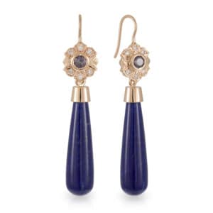 Rose Gold 'Hazel' Grey Spinel, Diamonds and removable Lapis Lazuli Drop Earrings