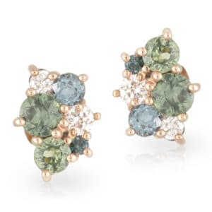 Hazel Mini Bubble Green Parti Sapphire and Diamond Studs