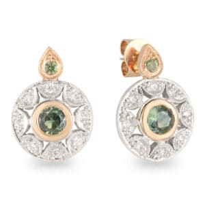 'Olivia' 9ct White and Rose Gold Parti Sapphire and Diamond Halo Studs