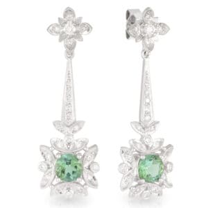 Jardine Earrings - 18ct White Gold Green Tourmaline and Diamond Flower Drop Earrings
