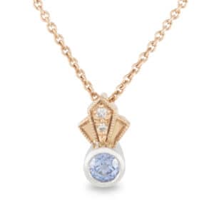 9ct Rose and White Gold Mini Tiara Blue Sapphire and Diamond Pendant
