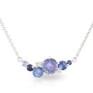 18ct White Gold 'Bubble' Tanzanite, Ceylon Sapphire and Diamond Pendant