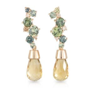 18ct Rose Gold  'Bubble' Australian Parti Sapphires and Cognac Diamond Earrings with removable briolette Citrine drops