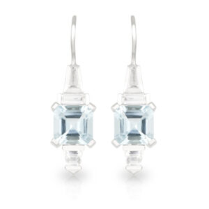 18ct White Gold 2.82ct Asscher cut Aquamarines with Diamond Drop Earrings