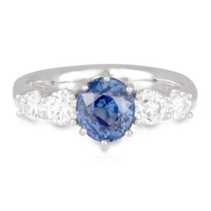 18ct White Gold 5 stone style 1.94ct Oval Blue Ceylon Sapphire and Diamond Ring