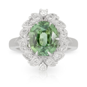 Jardine Ring - 18ct White Gold  Oval 3.91ct Green Tourmaline with Art Deco Diamond Halo