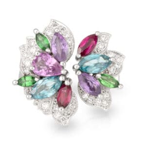 Angelique Aurora Ring - 18ct White Gold Fruit Salad Gemstones and Diamonds