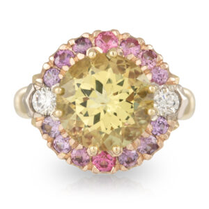 Lemons and Peonies Ring - 18ct Gold Helidor Spinel and Diamonds