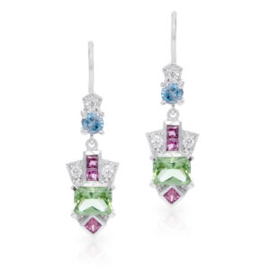 Valencia Earrings - 18ct White Gold with Blue Zircon, Pink Spinel, Green Tourmaline and Diamond Earrings