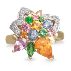 Borboleta Ring V2 - 18ct Yellow Gold with Fruit Salad Coloured Gemstones and Diamonds