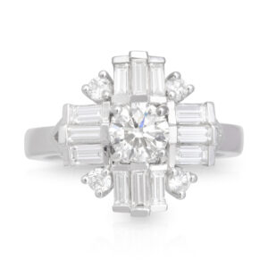Empire Diamond Ring with Round and Baguette Diamonds