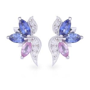 18ct White Gold Angelique V2 Blue/Pink Sapphire, Tanzanite  and Diamond Studs