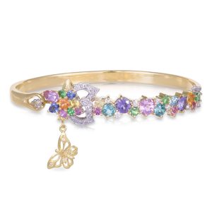 Borboleta 18ct Yellow and White Gold Sapphire, Spinel, Garnet and Diamond Bangle. TDW 0.30ct.