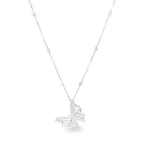 18ct White Gold Diamond Borboleta Pendant with 11x Bezel Set Diamonds by the Yard Chain.