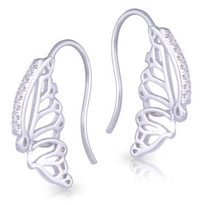 18ct White Gold Borboleta Butterfly Wing Diamond Drop Earrings. TDW 0.16ct