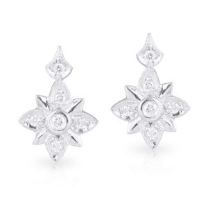 9ct White Gold Shay Clover Style Diamond Stud Earrings. TDW 0.21ct