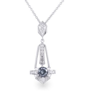 18ct White Gold Grey Spinel and Diamond Empire Pendant. TDW 0.39ct