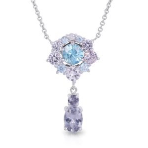 18ct White Gold 'Frozen Bubble' Pendant with Grey Spinels, Blue Zircons and Diamonds on an 18ct 50cm trace chain. TDW 0.015ct