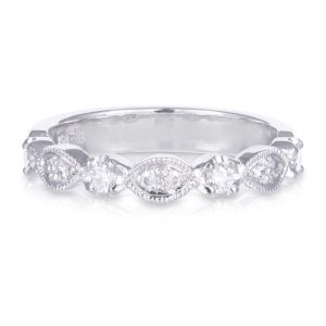 18ct White Gold Olivia Wedding Band with Claw/Millgrain set Diamonds