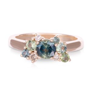 18ct Rose Gold 'Bubble' Ring with Parti Sapphires and Cognac Diamonds. TDW 0.10ct